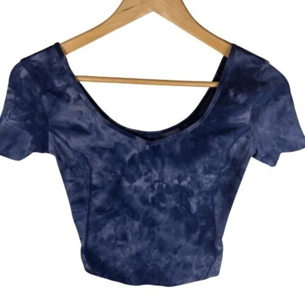 Lululemon Align Tee Cropped Size 4 Diamond Dye Lunar Rock True Navy‎ DD5R 09660